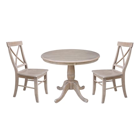 International Concepts Round 36 in Rd Top Pedestal Table, 2 Chairs, Weathered Grey, 36 in W, 36 in L, 29.1 in H, Wood K09-36RT-C613P
